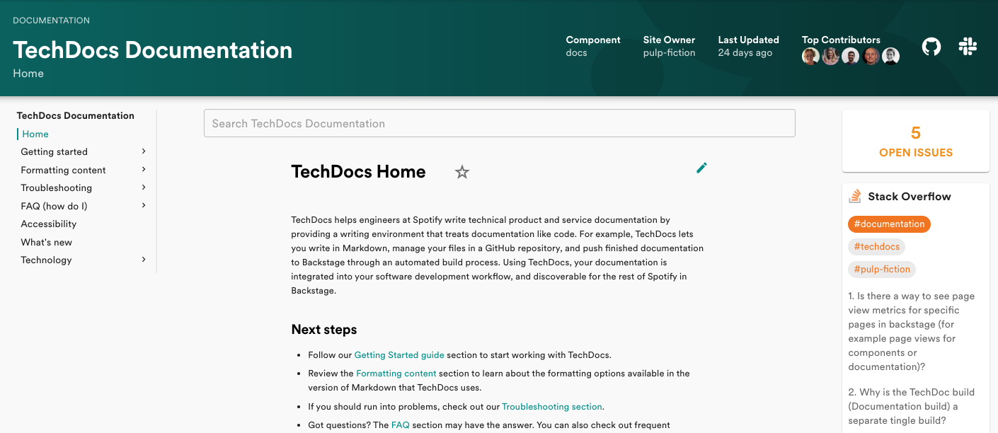 TechDocs Documentation screenshot
